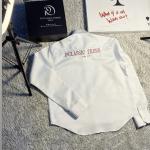 White stoned neck long sleeve shirt