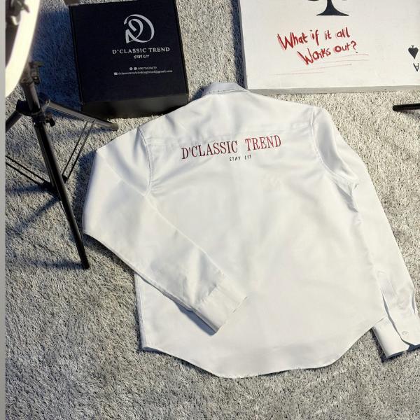 White stoned neck long sleeve shirt