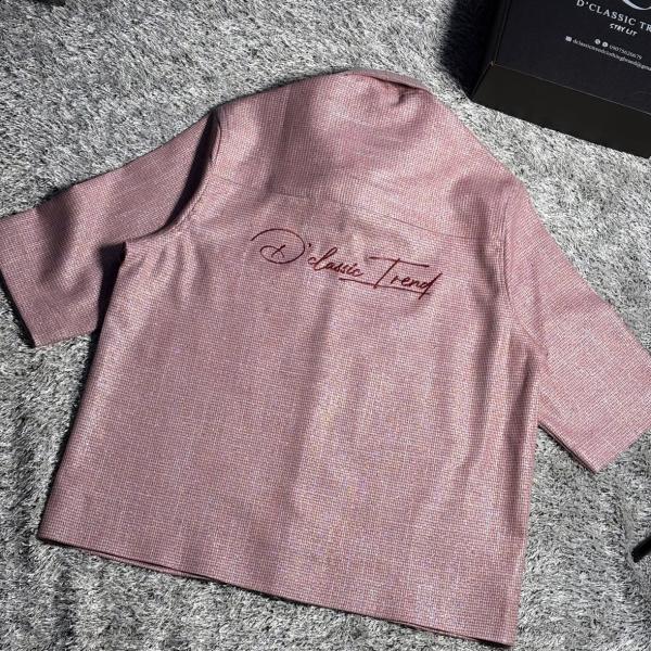 Shimmery rose-gold button up shirt