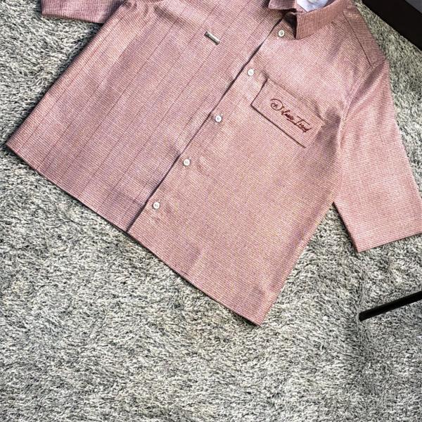 Shimmery rose-gold button up shirt