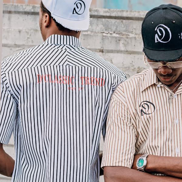 White and black pinstriped button up shirt