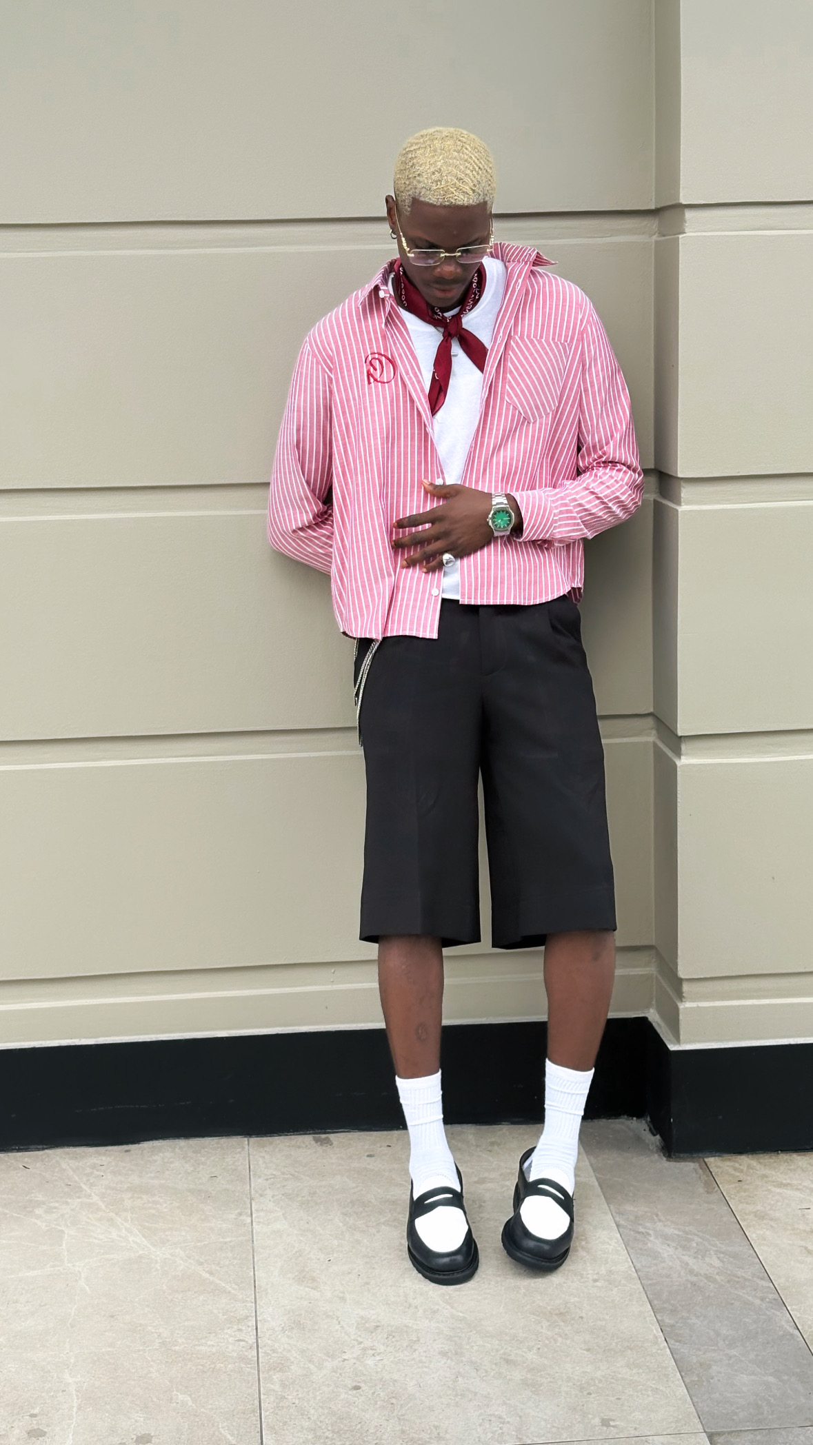 Pink pinstripes long sleeve button up shirt