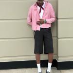 Pink pinstripes long sleeve button up shirt