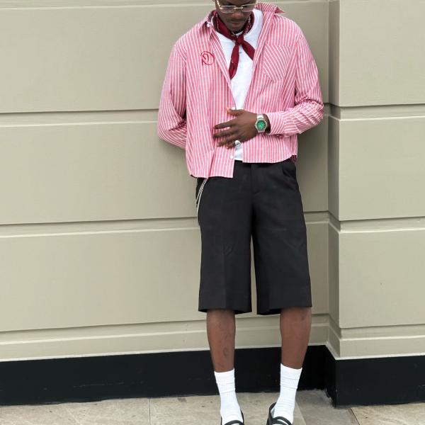 Pink pinstripes long sleeve button up shirt