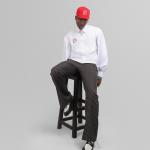 White pinstripe ballon-sleeved shirt