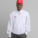 White pinstripe ballon-sleeved shirt