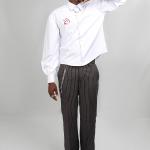 White pinstripe ballon-sleeved shirt