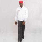 White pinstripe ballon-sleeved shirt